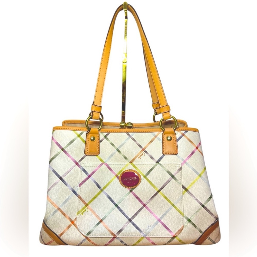 Coach 2013 Peyton Tattersall Kisslock Coach White Plaid Shoulder Bag